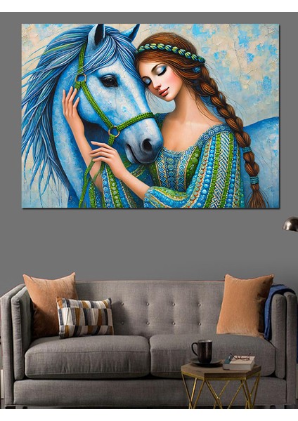 At ve Kadın Figürü Dekoratif Kanvas - Mdf Ahşap Tablo modelleri