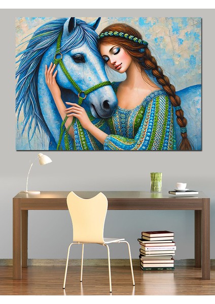 At ve Kadın Figürü Dekoratif Kanvas - Mdf Ahşap Tablo fırsatları