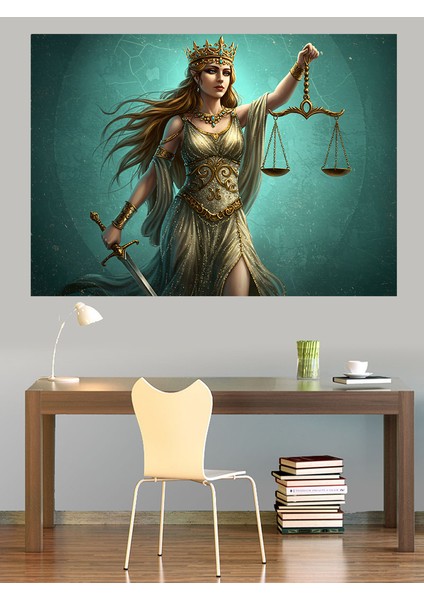 Adalet Tanrıçası Silüeti Dekoratif Kanvas - Mdf Ahşap Tablo