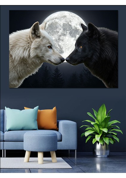 Ay Işığında Kurtlar Dekoratif Kanvas - Mdf Ahşap Tablo