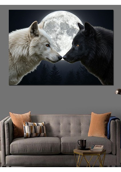 Ay Işığında Kurtlar Dekoratif Kanvas - Mdf Ahşap Tablo fiyatları