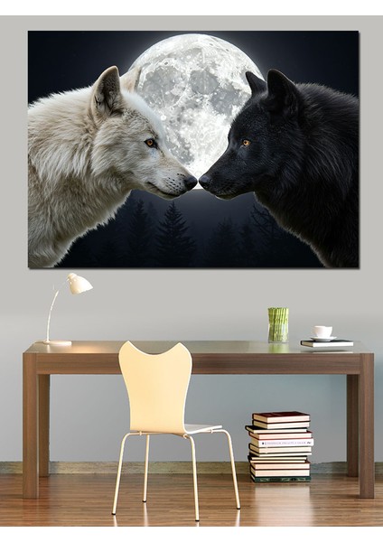 Ay Işığında Kurtlar Dekoratif Kanvas - Mdf Ahşap Tablo modelleri