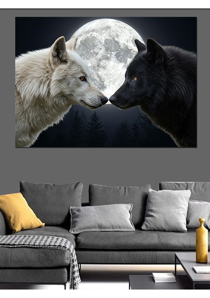 Ay Işığında Kurtlar Dekoratif Kanvas - Mdf Ahşap Tablo fırsatları