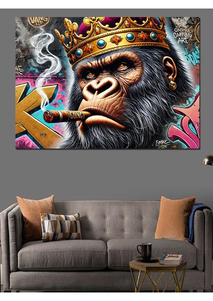 Maymun Kral Grafiti Dekoratif Kanvas - Mdf Ahşap Tablo