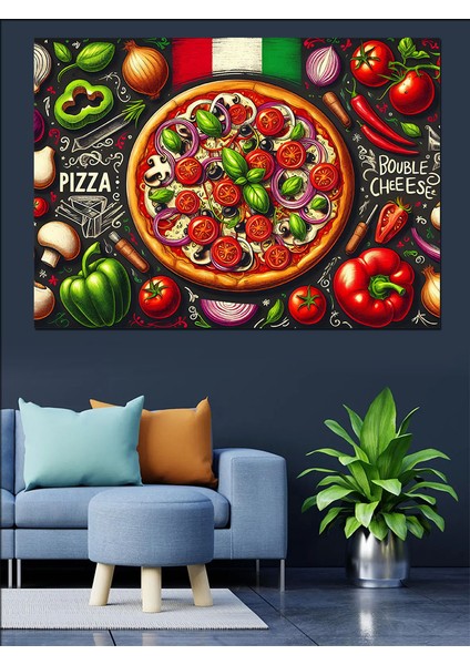 Pizza ve Lezzetli Malzemeler Dekoratif Kanvas - Mdf Ahşap Tablo modelleri