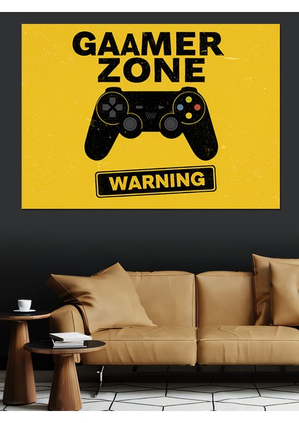 Gamer Zone Uyarısı Dekoratif Kanvas - Mdf Ahşap Tablo