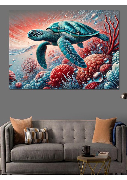 Deniz Kaplumbağası ve Mercan Resifi Dekoratif Kanvas - Mdf Ahşap Tablo modelleri