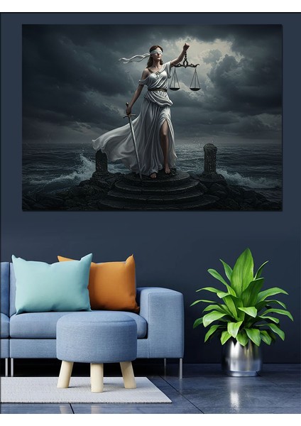 Adalet Tanrıçası ve Güç Dekoratif Kanvas - Mdf Ahşap Tablo