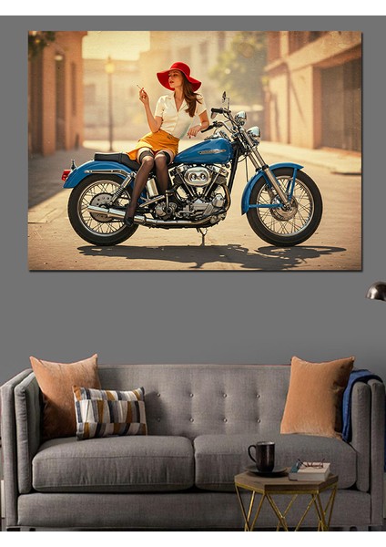 Retro Kadın ve Motor Dekoratif Kanvas - Mdf Ahşap Tablo modelleri
