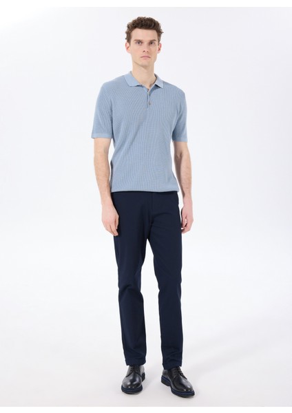 Polo Yaka Regular Fit Jakarlı Mavi Erkek Kazak FC5SM-KZK 2047