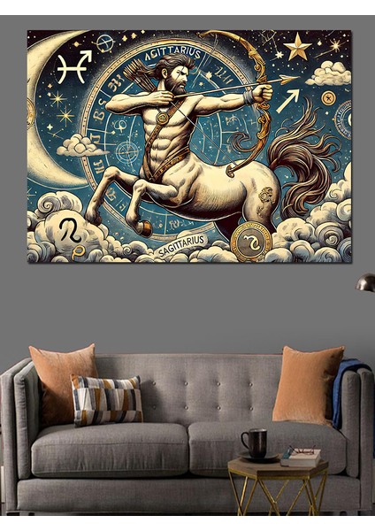Astrolojik Yay Sembolü Dekoratif Kanvas - Mdf Ahşap Tablo