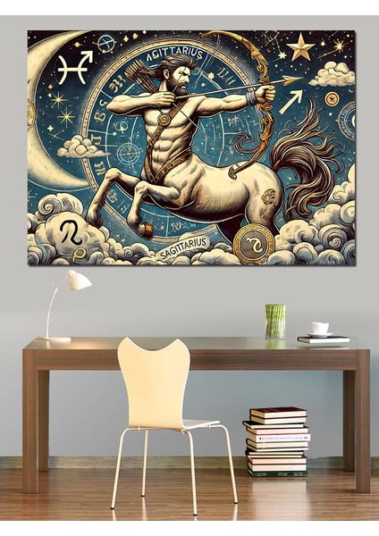 Astrolojik Yay Sembolü Dekoratif Kanvas - Mdf Ahşap Tablo