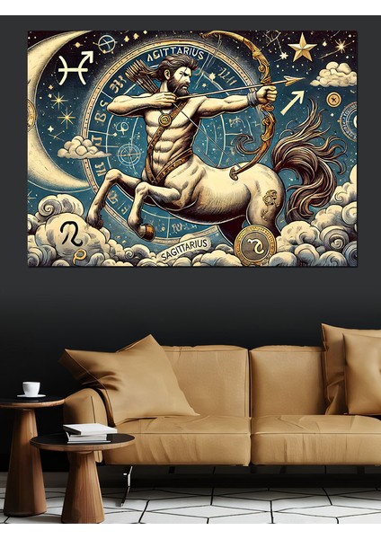 Astrolojik Yay Sembolü Dekoratif Kanvas - Mdf Ahşap Tablo