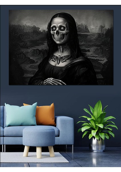 Kafatası Mona Lisa Dekoratif Kanvas - Mdf Ahşap Tablo