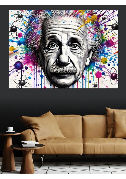 Soyut Renkli Einstein Portresi Dekoratif Kanvas - Mdf Ahşap Tablo