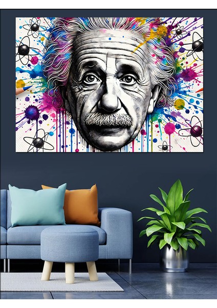 Soyut Renkli Einstein Portresi Dekoratif Kanvas - Mdf Ahşap Tablo fiyatları