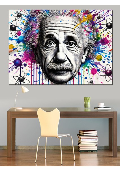 Soyut Renkli Einstein Portresi Dekoratif Kanvas - Mdf Ahşap Tablo fırsatları