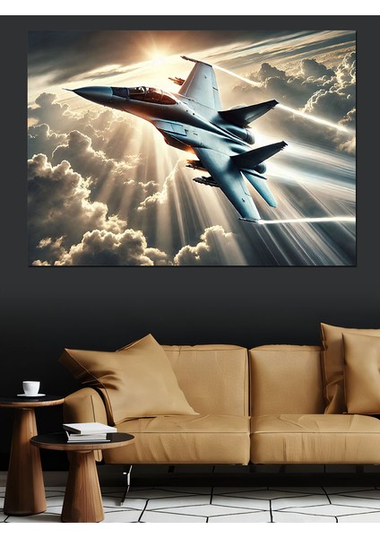 Güneş Işığında Jet Uçağı Dekoratif Kanvas - Mdf Ahşap Tablo