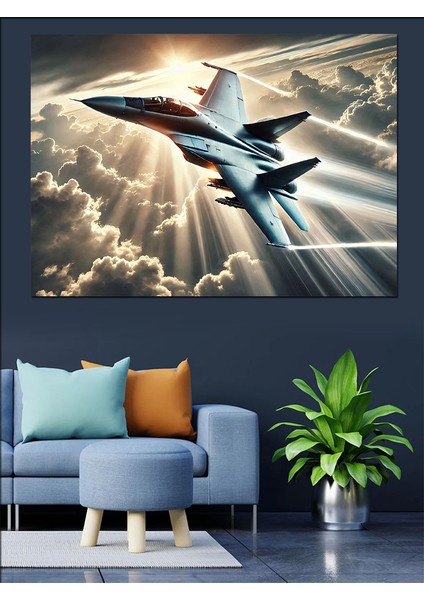 Güneş Işığında Jet Uçağı Dekoratif Kanvas - Mdf Ahşap Tablo fiyatları