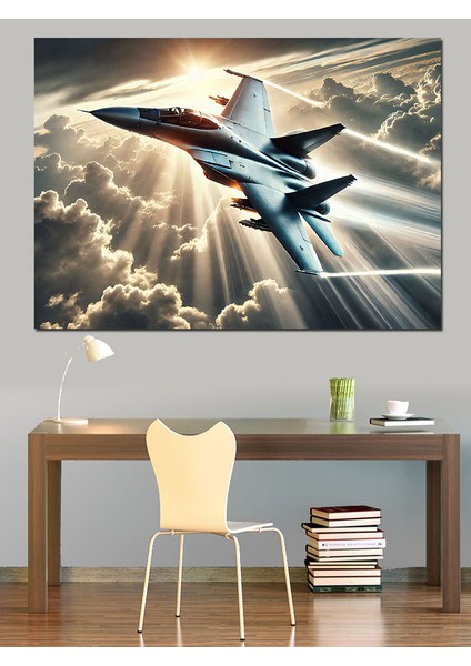 Güneş Işığında Jet Uçağı Dekoratif Kanvas - Mdf Ahşap Tablo fırsatları