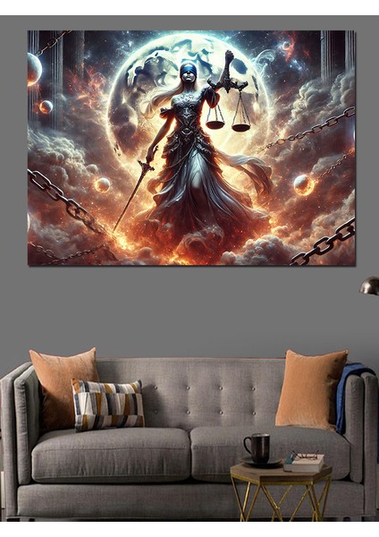 Adalet Tanrıçası ve Terazi Dekoratif Kanvas - Mdf Ahşap Tablo