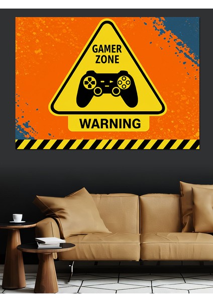 Gamer Zone Uyarısı Dekoratif Kanvas - Mdf Ahşap Tablo
