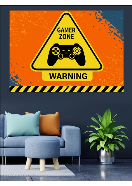 Gamer Zone Uyarısı Dekoratif Kanvas - Mdf Ahşap Tablo fiyatları