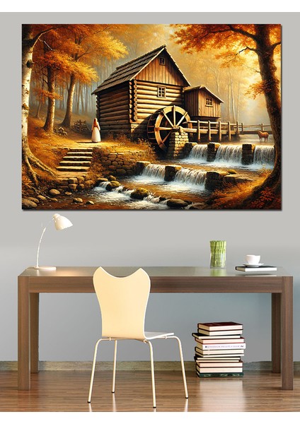 Eski Ahşap Değirmen Manzarası Dekoratif Kanvas - Mdf Ahşap Tablo