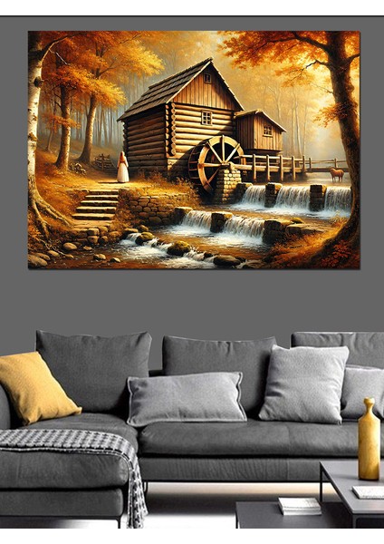 Eski Ahşap Değirmen Manzarası Dekoratif Kanvas - Mdf Ahşap Tablo fiyatları