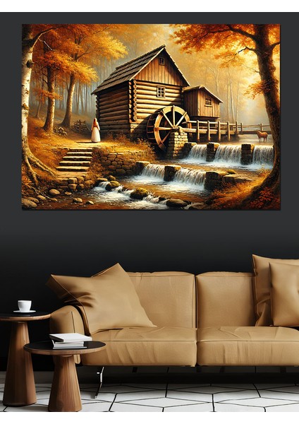 Eski Ahşap Değirmen Manzarası Dekoratif Kanvas - Mdf Ahşap Tablo modelleri