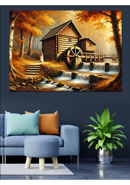 Eski Ahşap Değirmen Manzarası Dekoratif Kanvas - Mdf Ahşap Tablo fırsatları