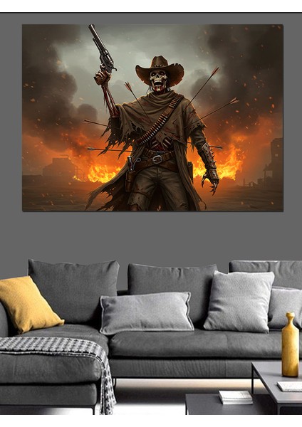 Silahlı Kovboy ve Vahşi Batı Dekoratif Kanvas - Mdf Ahşap Tablo fırsatları