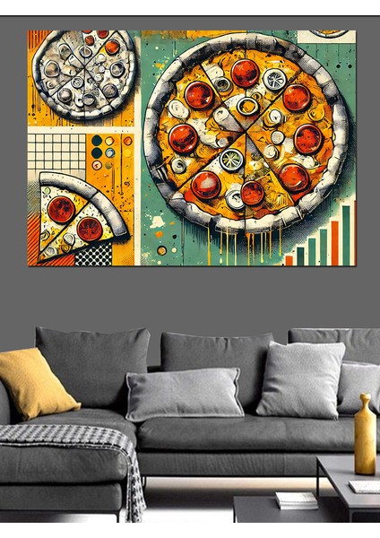 Renkli Pizza Çizimi Dekoratif Kanvas - Mdf Ahşap Tablo