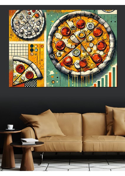 Renkli Pizza Çizimi Dekoratif Kanvas - Mdf Ahşap Tablo fiyatları