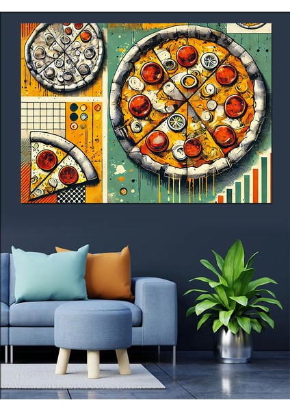 Renkli Pizza Çizimi Dekoratif Kanvas - Mdf Ahşap Tablo modelleri