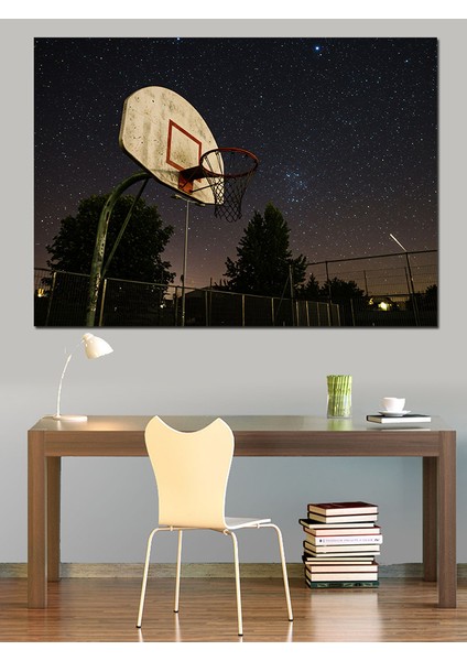 Gece Basketbol Sahası Dekoratif Kanvas - Mdf Ahşap Tablo fiyatları
