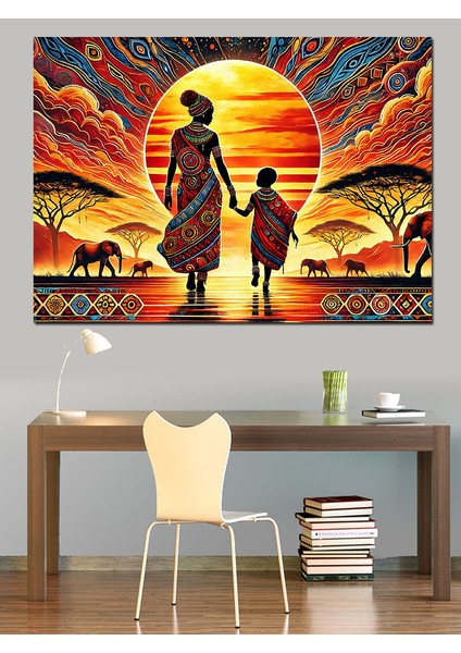 Afrikalı Kadın ve Güneş Dekoratif Kanvas - Mdf Ahşap Tablo modelleri