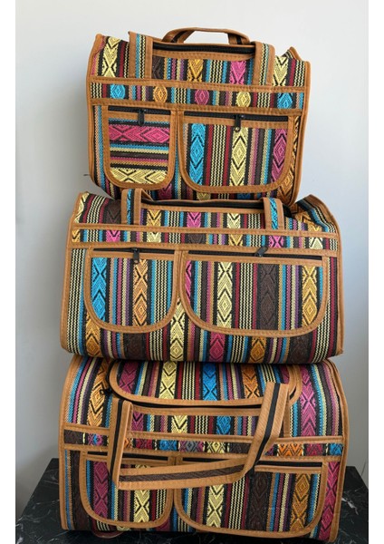 Renkli 3'lü Çanta Seti, Piknik ve Deniz İçin Şık ve Kullanışlı Orta Boy Tasarım