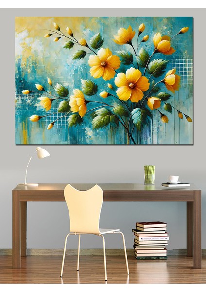 Sarı Çiçekli Soyut Sanat Dekoratif Kanvas - Mdf Ahşap Tablo fiyatları