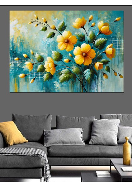 Sarı Çiçekli Soyut Sanat Dekoratif Kanvas - Mdf Ahşap Tablo modelleri