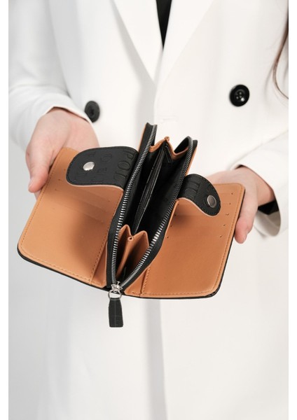 Kilit Detaylı Siyah Taba Kadın Cüzdan ve Omuz Çanta Kombini PBU4002-1005 indirimleri