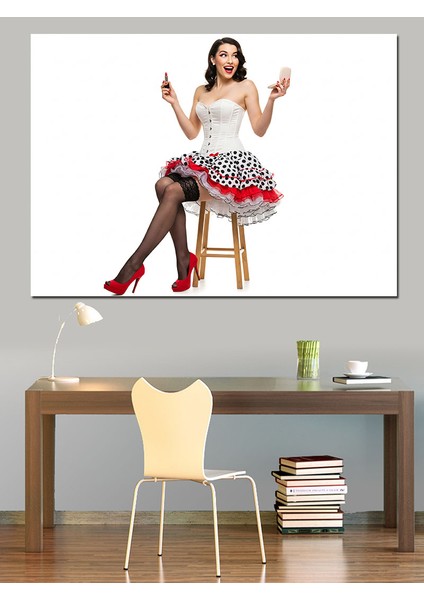 Pin-Up Kızı ve Mutluluk Dekoratif Kanvas - Mdf Ahşap Tablo