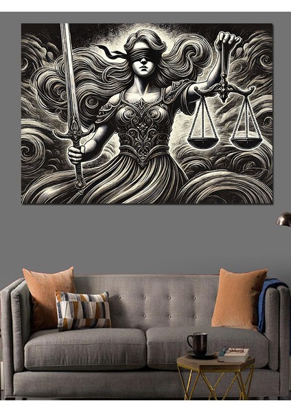 Adalet Tanrıçası ve Terazi Dekoratif Kanvas - Mdf Ahşap Tablo