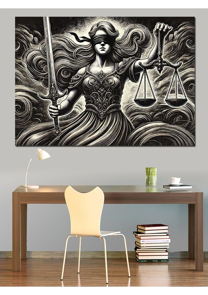 Adalet Tanrıçası ve Terazi Dekoratif Kanvas - Mdf Ahşap Tablo fiyatları