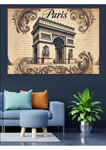 Paris Zafer Takı Retro Çizim Dekoratif Kanvas - Mdf Ahşap Tablo fiyatları