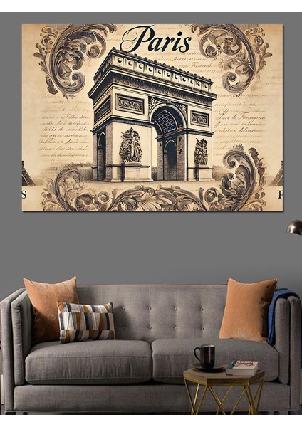 Paris Zafer Takı Retro Çizim Dekoratif Kanvas - Mdf Ahşap Tablo modelleri