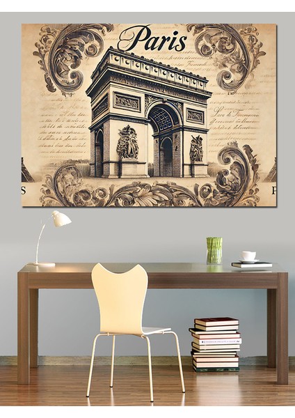 Paris Zafer Takı Retro Çizim Dekoratif Kanvas - Mdf Ahşap Tablo fırsatları