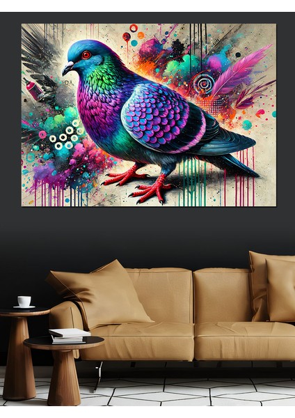 Renkli Güvercin Dekoratif Kanvas - Mdf Ahşap Tablo