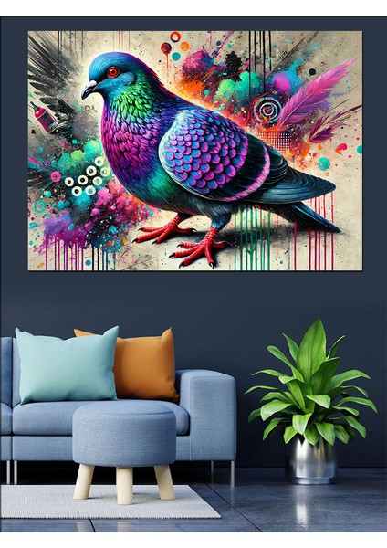 Renkli Güvercin Dekoratif Kanvas - Mdf Ahşap Tablo fiyatları