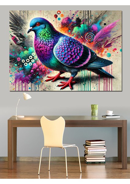 Renkli Güvercin Dekoratif Kanvas - Mdf Ahşap Tablo fırsatları